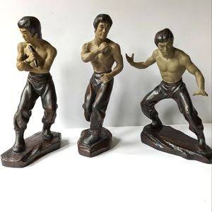 Bruce Lee Vintage Ceramic Clay Statues Set of 3